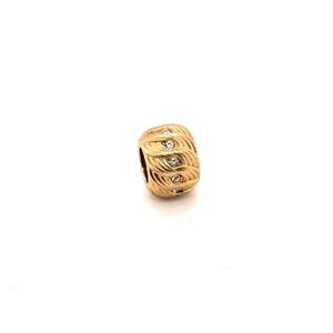 Brighton Gold Tone Textured Feather Crystal Spacer Bead Charm for Bracelets